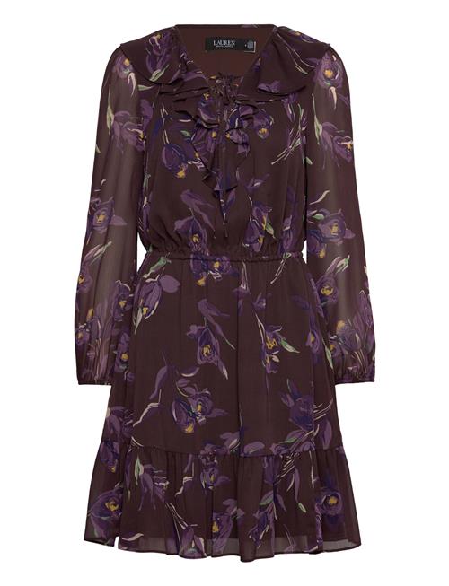 Lauren Ralph Lauren Floral Ruffle-Trim Georgette Dress Lauren Ralph Lauren Brown