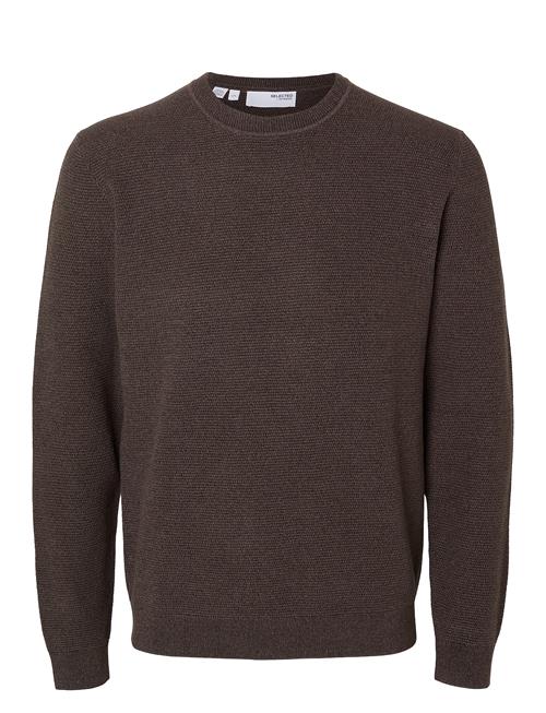 Slhross Ls Knit Structure Crew Neck Noos Selected Homme Brown