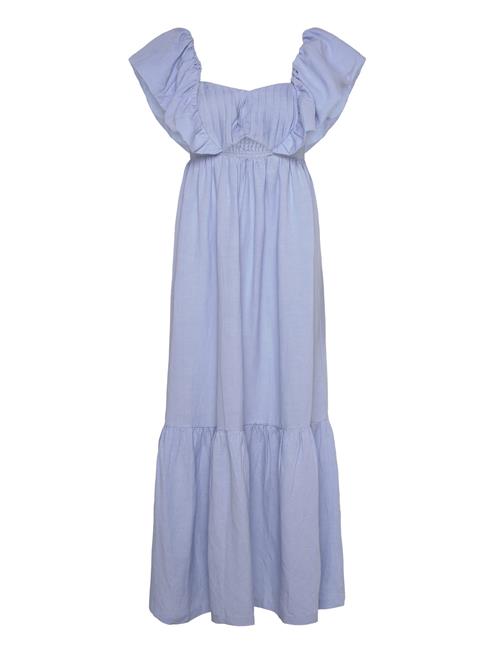 Malina Emilie Frill Detailed Linen Blend Maxi Dress Malina Blue