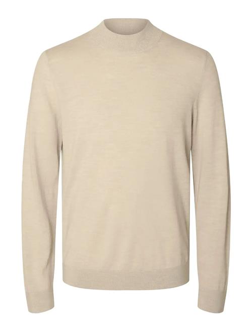 Slhtray Ls Knit Merino Mock Neck Noos Selected Beige