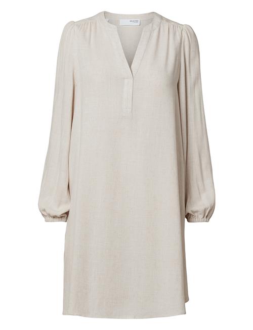 Slfviva Ls Short V-Neck Dress Noos Selected Cream