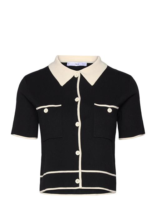 Mango Short-Sleeved Cardigan With Contrasting Trims Mango Black