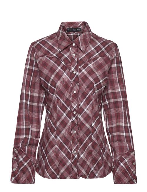 Mango Check Cotton Shirt Mango Burgundy