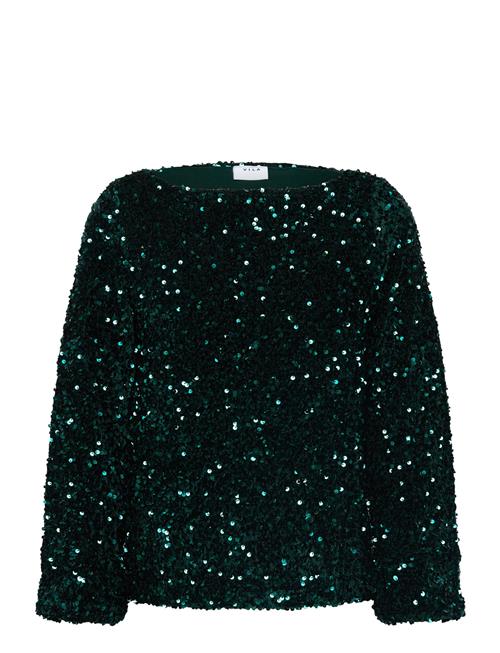 Vila Vifaith Boat Neck L/S Sequin Top/Vol Vila Green