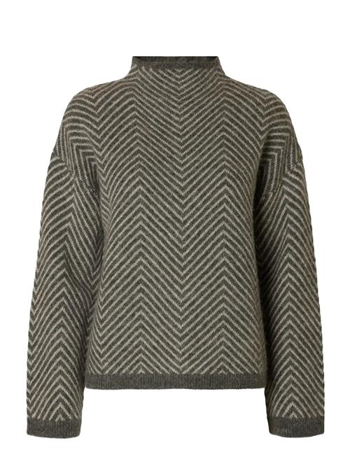 Slflulu Ls Herringb Knit High Neck Selected Grey