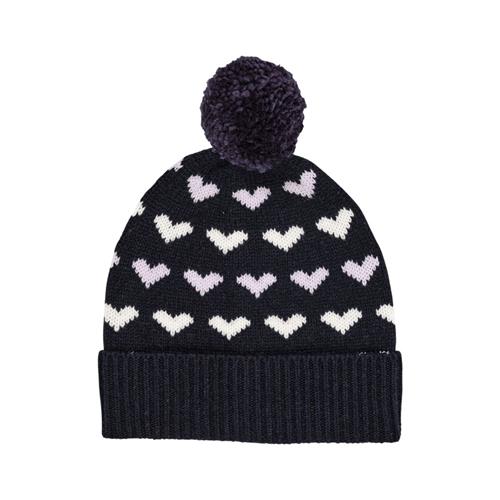 Copenhagen Colors Cashmere hjerte mønster beanie Navy/Lavender Combi | Marine blå | 48/50 cm