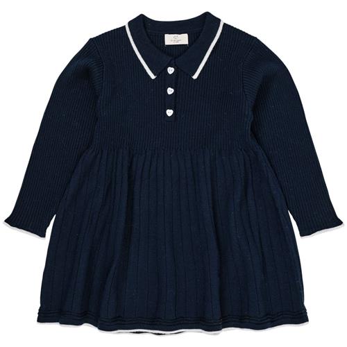 Copenhagen Colors Merino Polo Kjole Navy/Cream Combi | Marine blå | 128 cm