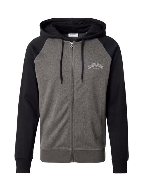 JACK & JONES Sweatjakke 'JJRICKY'  mørkegrå / sort / hvid