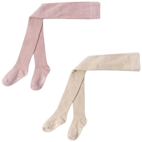 Konges Sløjd 2-Pack Rib Glitter Tights Rose & Off White | Hvid | 68/74 cm