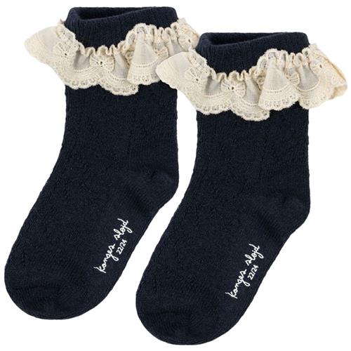 Konges Sløjd Wool Pointelle Socks Navy | Marine blå | 17-18 EU