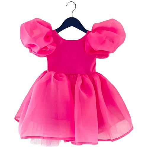 DOLLY by Le Petit Tom Dolly World V-Back Puff Sleeve Organza Tutu Dress Barbie Pink | Lyserød | 1-3 years