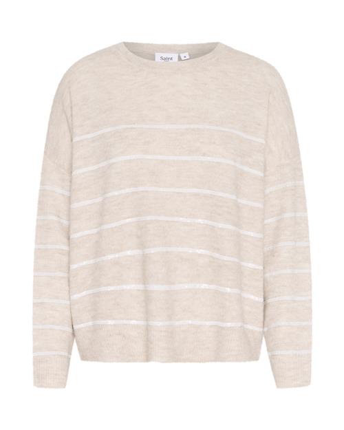 Se SAINT TROPEZ Pullover 'Zylvier'  beige-meleret / hvid ved About You