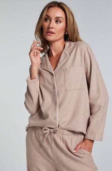 Hunkemöller Pyjamastop Flonel Essentials Beige