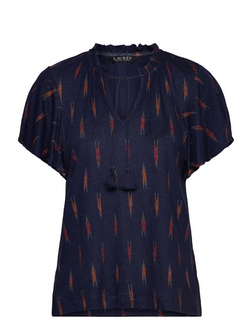 Geo-Print Jersey Tie-Neck Top Lauren Ralph Lauren Navy