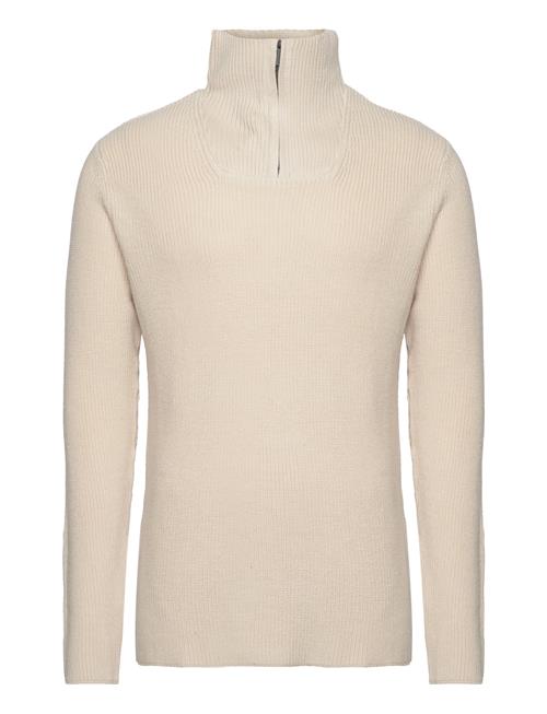 Knowledge Cotton Apparel 1/2 Neck Zip Merino Wool Rib Knit - Knowledge Cotton Apparel Cream