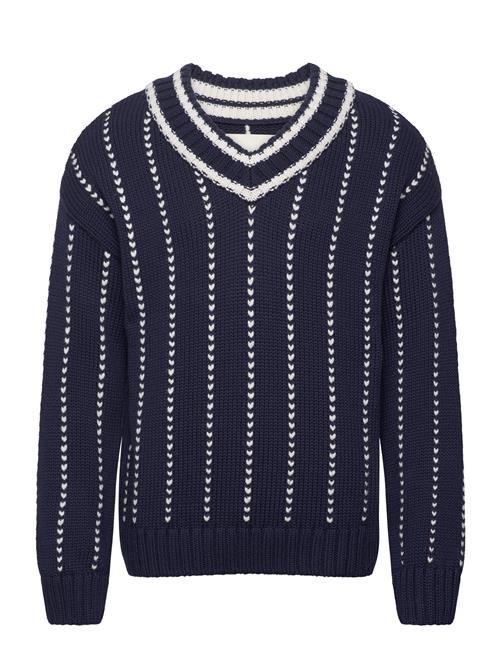 GANT Pinstriped Collegiate V-Neck GANT Navy