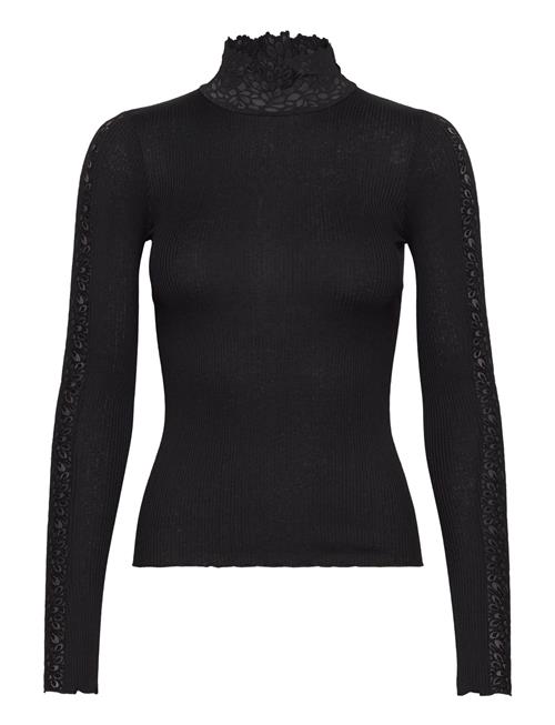 Rwbeatha Silk Ls Lace T-Shirt Rosemunde Black