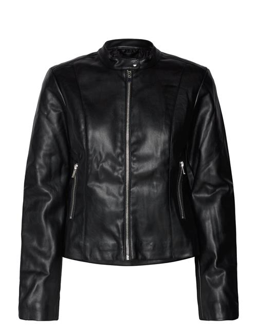 Mango Leather-Effect Biker Jacket Mango Black