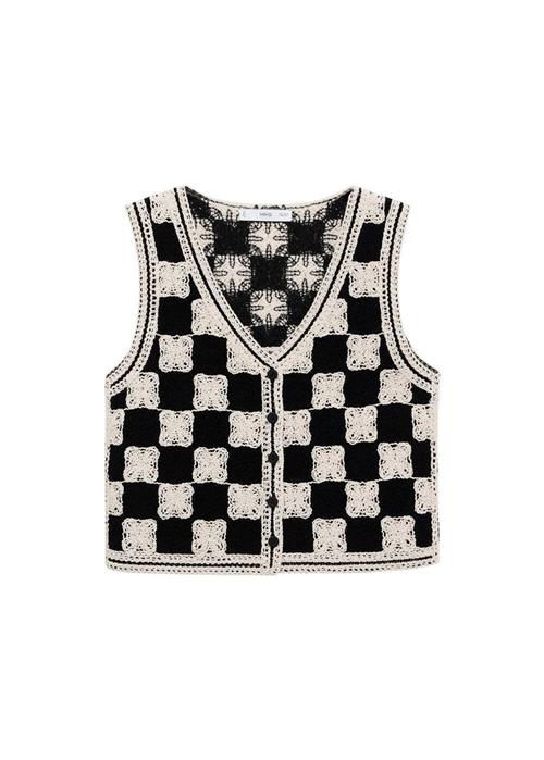 MANGO Strikvest 'Tonini'  ecru / sort