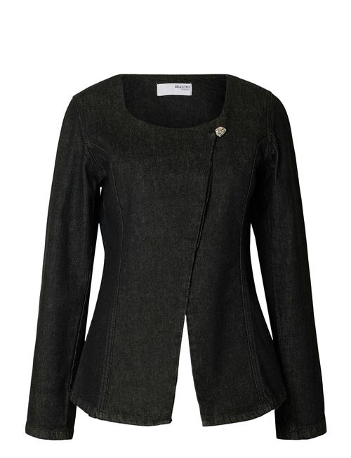 Slfcora U-Neck Fitted Denim Blazer Selected Black