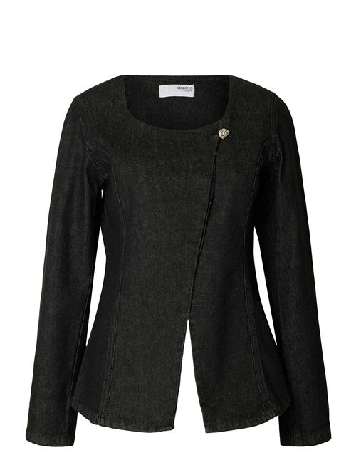 Slfcora U-Neck Fitted Denim Blazer Selected Femme Black