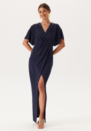 Bubbleroom Occasion Wrap Slit Maxi Dress Dark blue XS