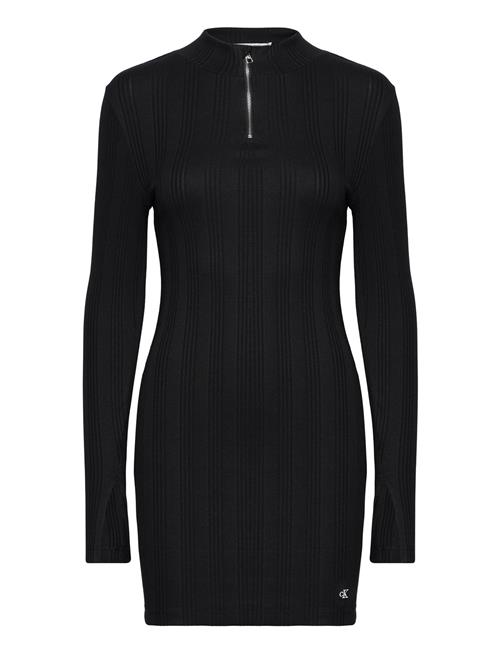 Variegtaed Rib Half Zip Ls Dress Calvin Klein Jeans Black