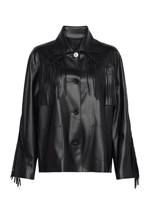 Mango Leather-Effect Fringed Overshirt Mango Black