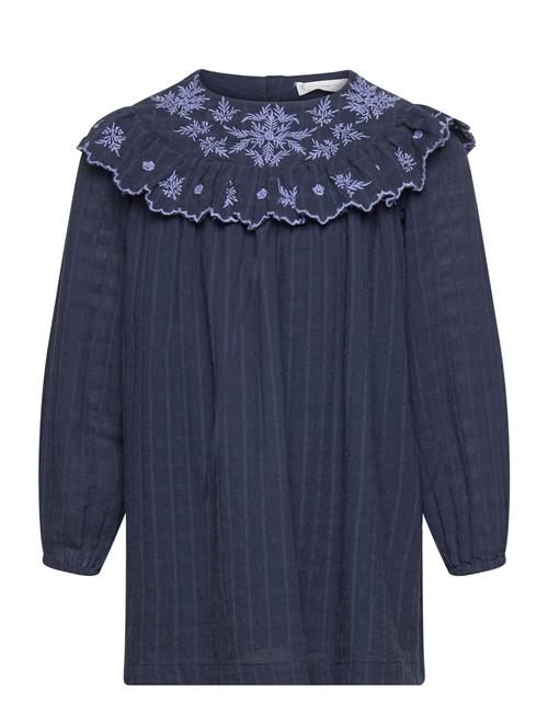 Check Dress With Embroidered Detail Mango Navy