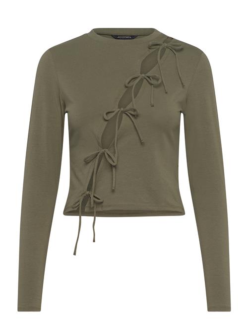 Long Sleeve Tie Top Monki Khaki