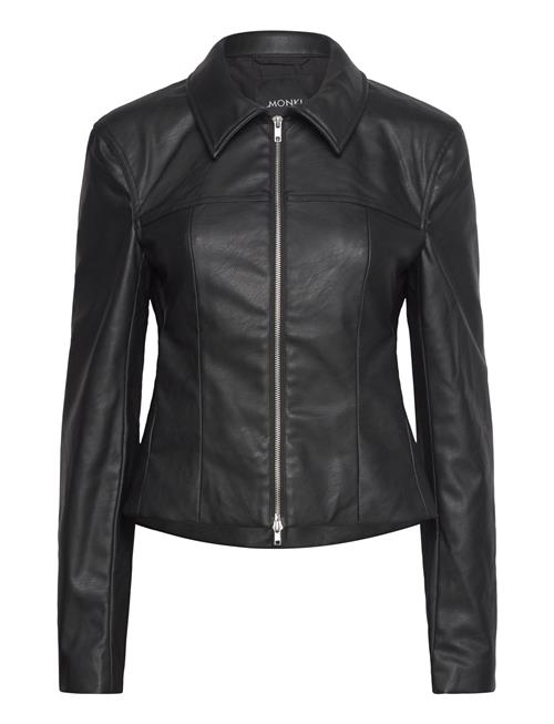 Monki Waisted Faux Leather Zip Jacket Monki Black