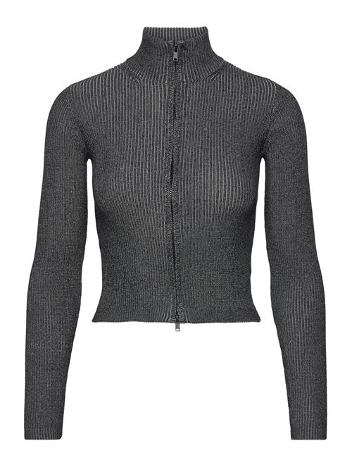 Cropped Knitted Zip Cardigan Monki Grey