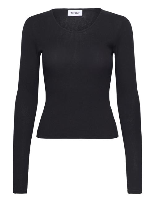 Sheer Rib Long Sleeve Top Weekday Black