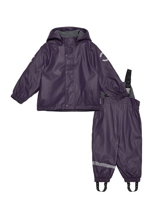 mikk-line Pu Rain Set W. Fleece/Susp. 104 Rec Mikk-line Purple