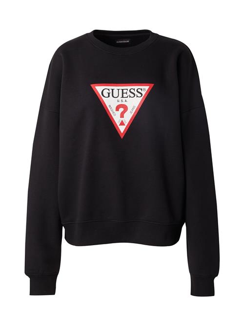 Se GUESS JEANS Sweatshirt 'ICONIC'  rød / sort / hvid ved About You