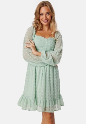 BUBBLEROOM Dobby Dot Ruched  Dress Light green XL