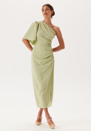 Bubbleroom Occasion Ruched One Shoulder Midi Dress Light green 36