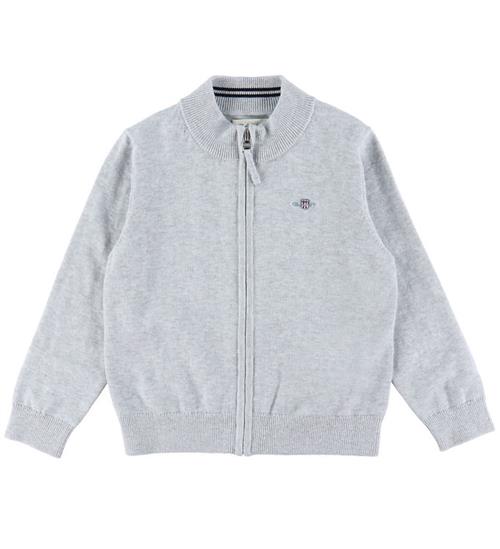 GANT Cardigan - Shield Cotton Zip - Strik - Light Grey Melange