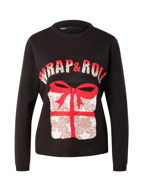 ONLY Pullover 'XMAS WRAP'  beige / mørkeblå / rød