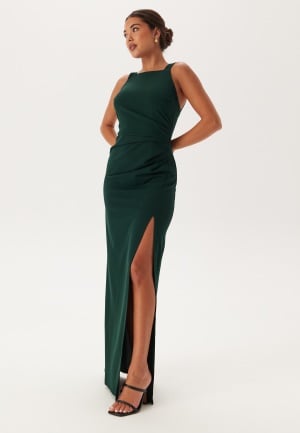 Bubbleroom Occasion Square Neck Slit Maxi Dress Dark green Dark green - XXL