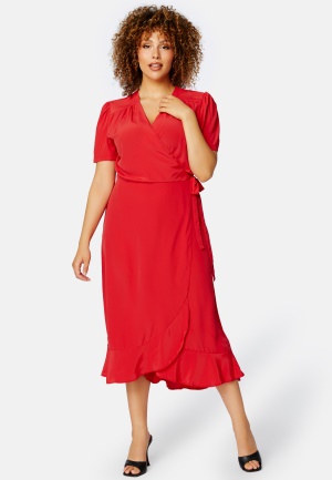 John Zack Curve Short Sleeve Wrap Frill Curve Dress Red 50 (UK22)