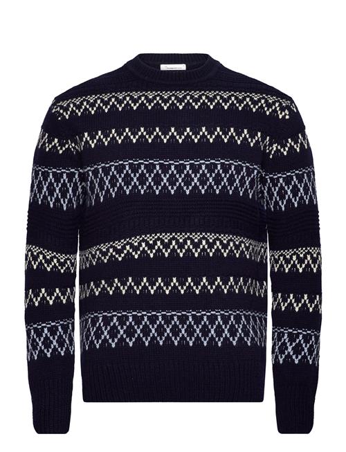 Knitted Pattern Crew Neck - Rws Knowledge Cotton Apparel Navy