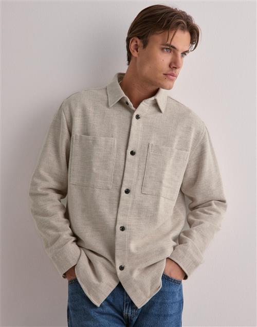 Selected Homme Slhreg-Hank Herringbone Overshirt Overshirts Beige