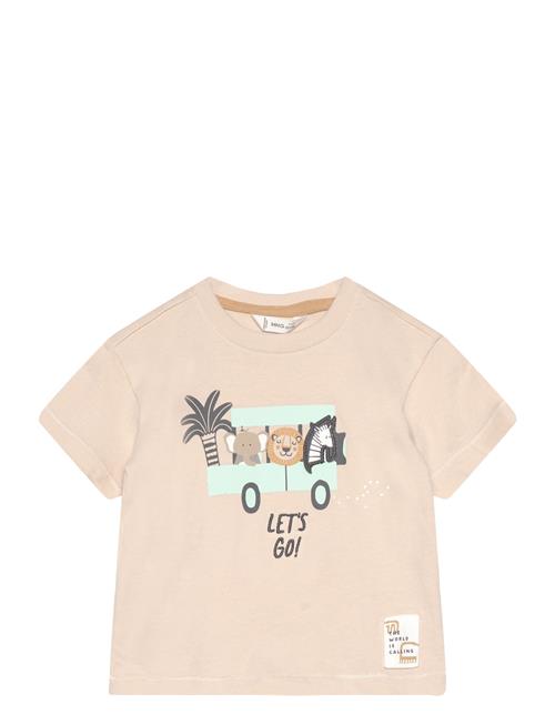 Se Printed Cotton-Blend T-Shirt Mango Beige ved Booztlet