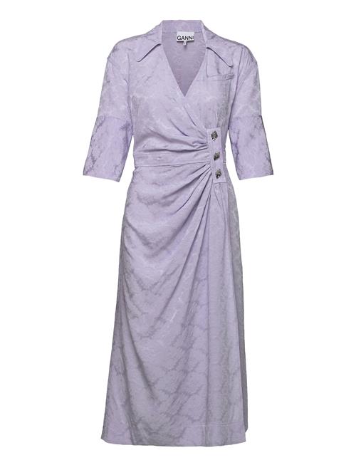 Ganni Viscose Jacquard Wrap Dress Ganni Purple