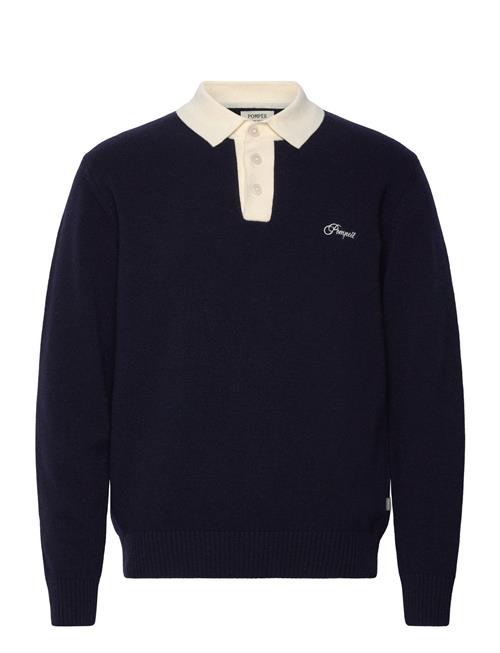 Pompeii Logo Navy Wool Knit Polo Pompeii Navy