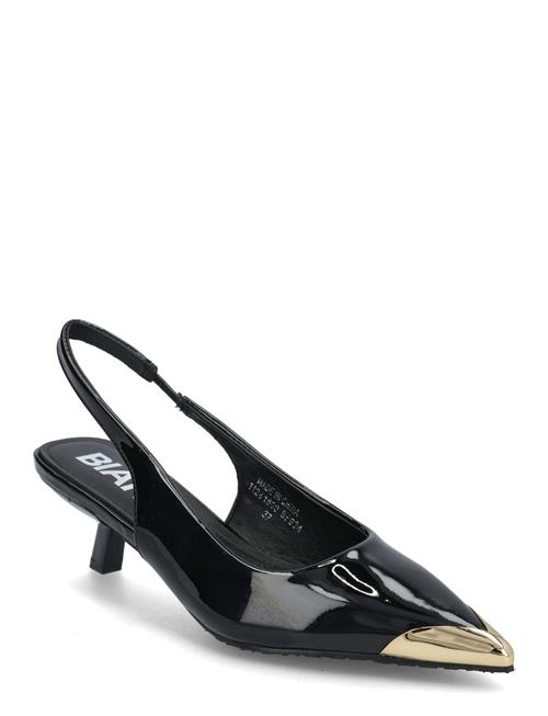 Biakristin Kitten Heel Slingback Metal Toecap Patent Bianco Black