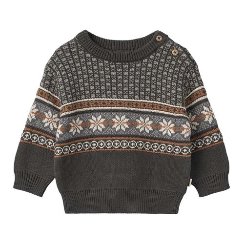 Wheat GOTS Julius Strikket Baby Sweater Raven | Sort | 62 cm