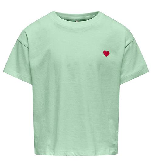 Kids Only T-Shirt - Noos - KogMaiken - Birds Egg Green m. Hjerte