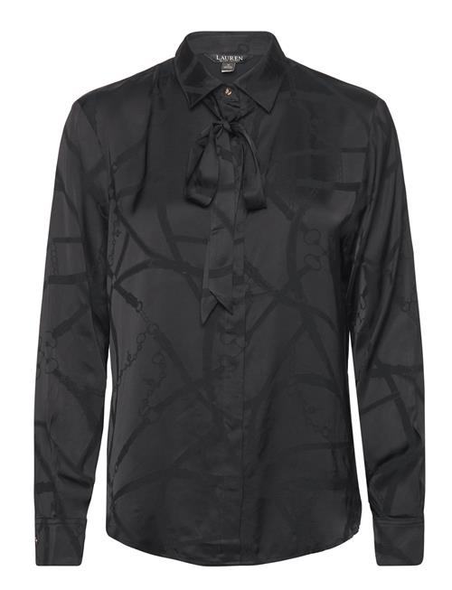 Lauren Ralph Lauren Belting-Motif Jacquard Tie-Neck Shirt Lauren Ralph Lauren Black